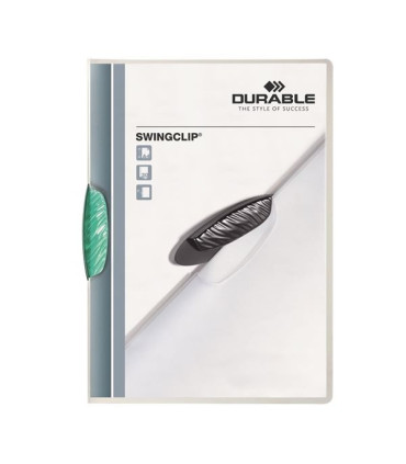 Zakládací desky s klipem Durable Swingclip - A4, kapacita 30 listů, transparentní, zelený klip