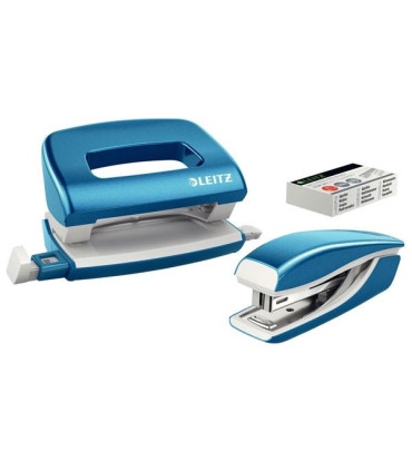 Sada mini sešívačky a děr. Leitz WOW - met. modrá