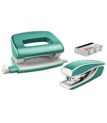 Sada mini sešívačky a děr. Leitz WOW - led. modrá