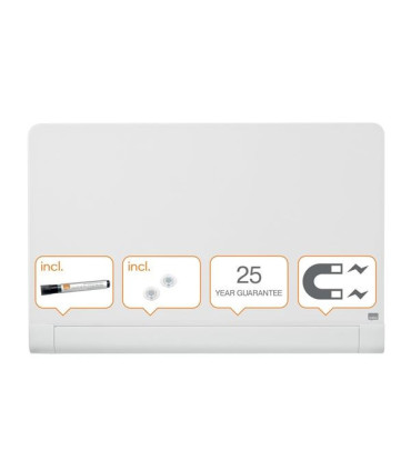 Skleněná tabule Nobo s výklopnou lištou, 99x56 cm, bílá