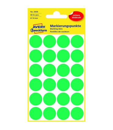 Kulaté etikety Avery, zelené, průměr 18 mm, 96 ks