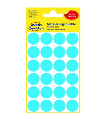 Kulaté etikety Avery, modré, průměr 18 mm, 96 ks