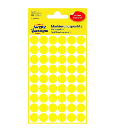 Kulaté etikety Avery, žluté, průměr 12 mm, 270 ks