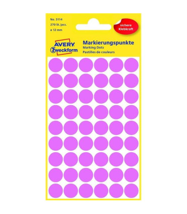 Kulaté etikety Avery, růžové, průměr 12 mm, 270 ks