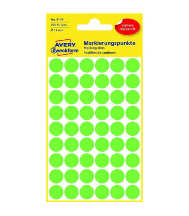 Kulaté etikety Avery, neon zelené, d12 mm,270 ks