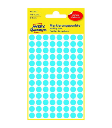 Kulaté etikety Avery, modré, průměr 8 mm, 416 ks