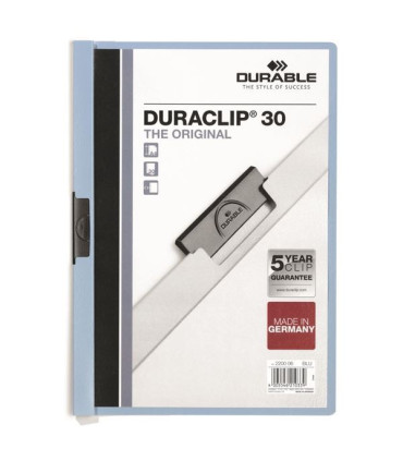 Zakládací desky s klipem Durable Duraclip - A4, kapacita 30 listů, světle modré