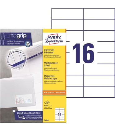 Univerzální etikety, 105,0 x 37,0 mm, 1600 ks