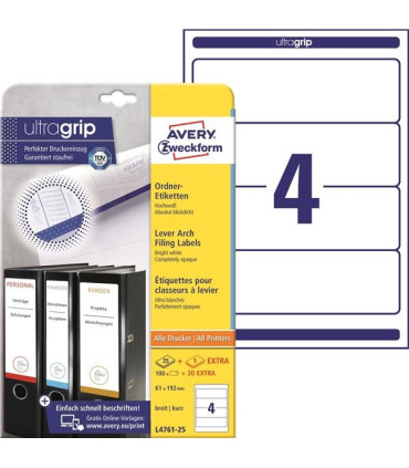 Etikety na pořadače Avery Zweckform - bílé, 192 x 61 mm, 120 ks