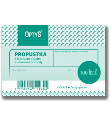 Propustka Optys A7, 100 listů, č.1147