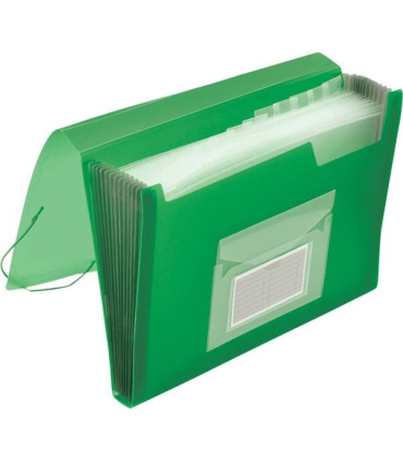 Aktovka s přihrádkami Q-Connect - A4, transparentní zelená, 13 přihrádek