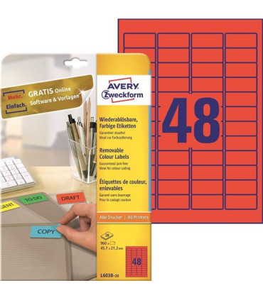 Snímatelné etikety, červené, 45,7 x 21,2 mm, 960ks