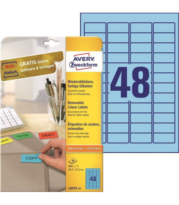 Snímatelné etikety, modré, 45,7 x 21,2 mm, 960 ks