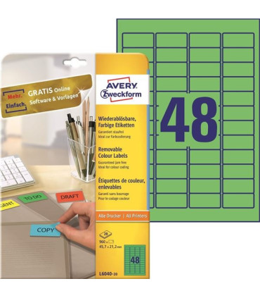 Snímatelné etikety, zelené, 45,7 x 21,2 mm, 960 ks