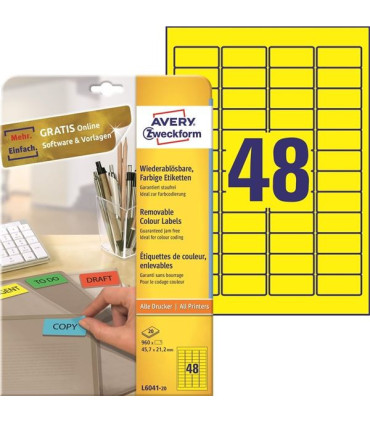 Snímatelné etikety, žluté, 45,7 x 21,2 mm, 960 ks