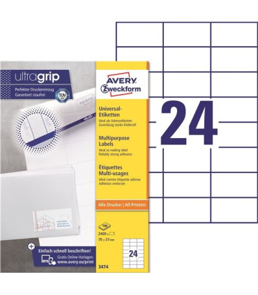 Univerzální etikety, 70,0 x 37,0 mm, 2400 ks