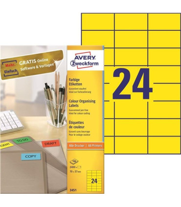 Žluté univerzální etikety, 70 x 37 mm, 2400 ks