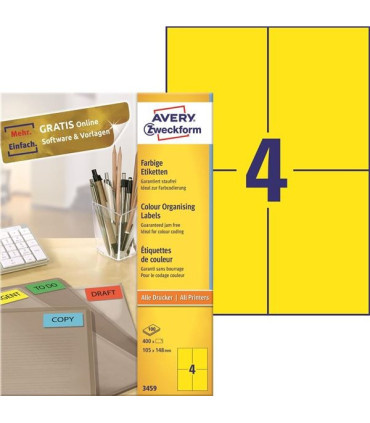 Žluté univerzální etikety, 105 x 148 mm, 400 ks