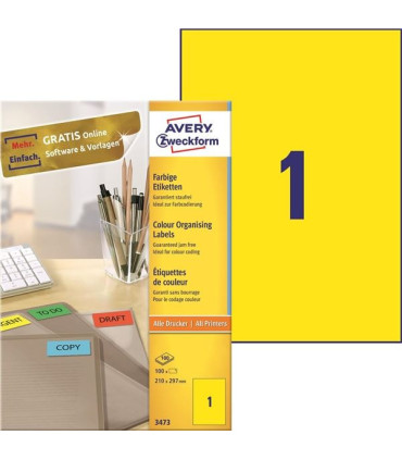 Žluté univerzální etikety, 210 x 297 mm, 100 ks