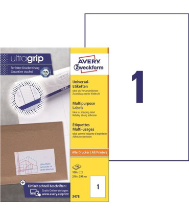 Univerzální etikety, 210,0 x 297,0 mm, 100 ks