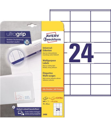 Univerzální etikety, 70,0 x 36,0 mm, 720 ks