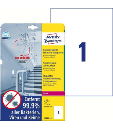 Antimikrob. etikety Avery Zw.,transp.,210 x 297mm