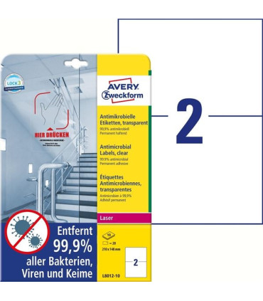 Antimikrobiální etikety Avery Zw.,transp.,210 x 148mm, 20 ks