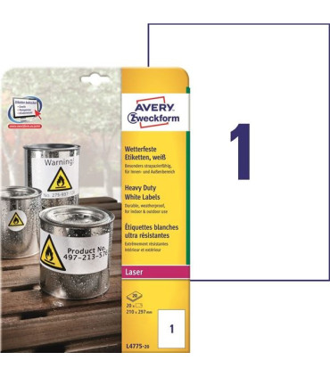 Velmi odolné etikety bílé, 210x297 mm, 20 ks