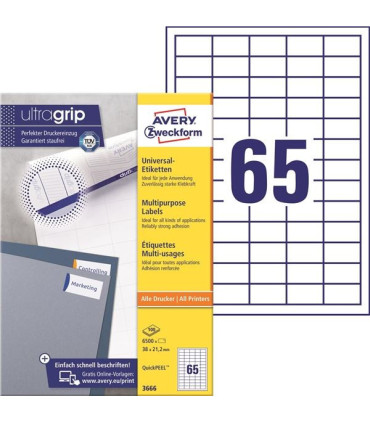 Univerzální etikety, 38,0 x 21,2 mm, 6500 ks