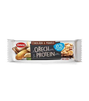 Tyčinka Emco ořech a protein, čok. a mandle,40g