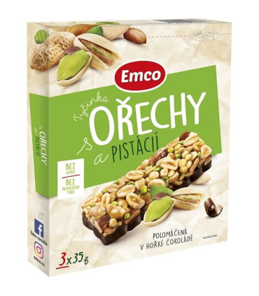 Tyčinka Emco s ořechy a pistácií, 3x 35 g