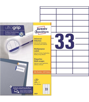 Univerzální etikety, 70,0 x 25,4 mm, 3300 ks