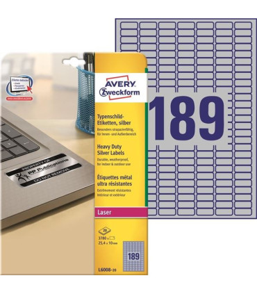 Velmi odolné etikety stříbrné, 25,4x10 mm, 3780 ks