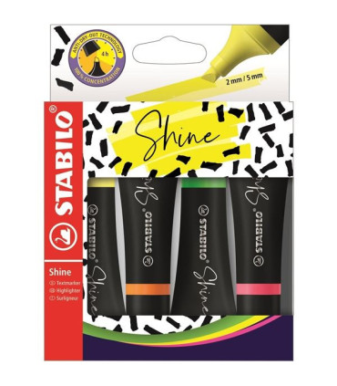 Zvýrazňovač Stabilo Shine, sada 4 barev