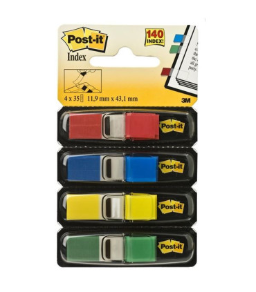 Záložky Post-it v zásobníku, 11,9x43,2 mm, 4 barvy
