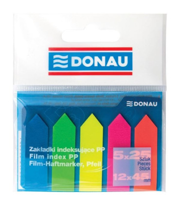 Samolepicí záložky Donau - fóliové, 12x45 mm, 5x 25, mix barev