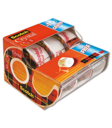 Lepicí páska s odvíječem Scotch Crystal, 2+1zdarma