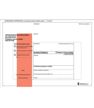 Doručenka B6 červená, 100 ks
