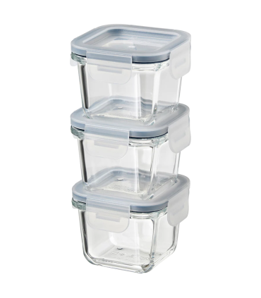Dóza na potraviny s víkem, čtvercový/sklo, 180 ml, 3 ks