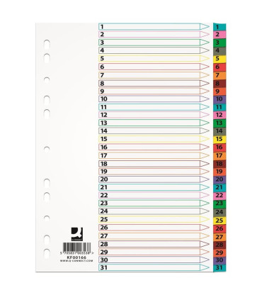 Papírové rozlišovače Q-Connect - A4, s barevným okrajem, sada 1-31