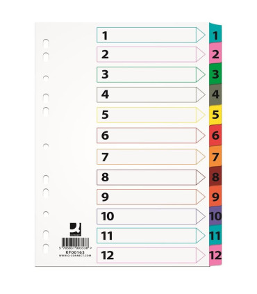 Papírový rozlišovač Q-Connect - A4, bílý s barevným okrajem, 1-12