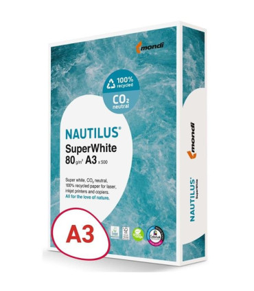 Recyklovaný papír Nautilus Superwhite - A3, zářivě bílý, 80 g/m2, CIE 150, 500 listů