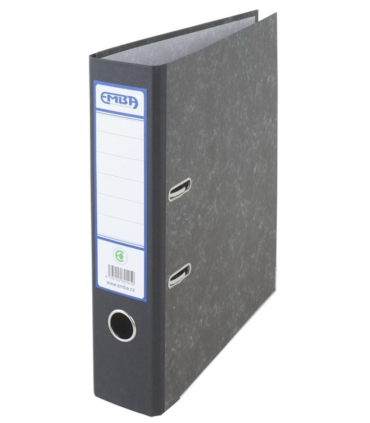 Pákový pořadač Emba - A4, kartonový, šíře hřbetu 8 cm, černý mramor, kovová lišta