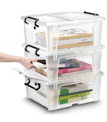 Plastová krabice Strata - přední otevírání, transparentní, 20 l