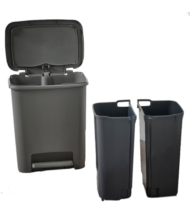 Odpadkový koš s pedálem pro třídění odpadu, tmavě šedá, 25 l, 2v1