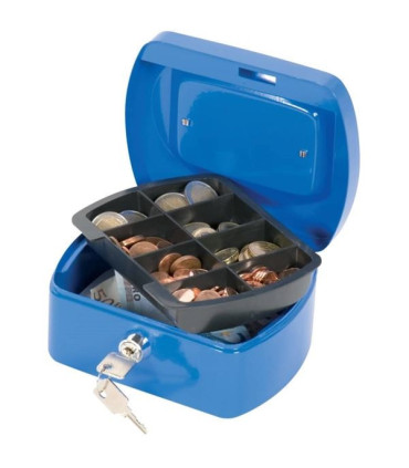 Kovová kasa Q-Connect s mincovníkem - 15 x 7,5 x 12 cm, modrá