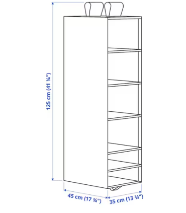 Úložný díl se 6 přihrádkami, bílá 35x45x125 cm
