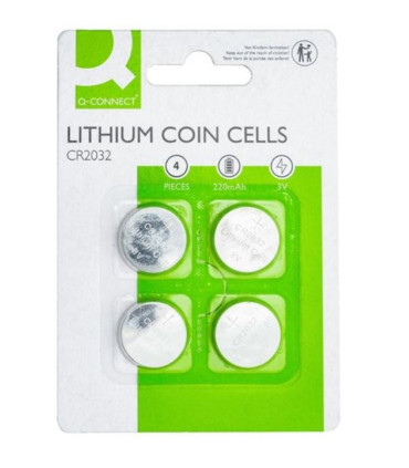 Knoflíkové lithiové baterie Q-Connect - 3V, CR2032, 4 ks