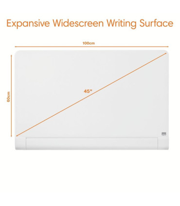 Skleněná tabule Nobo s výklopnou lištou, 99x56 cm, bílá