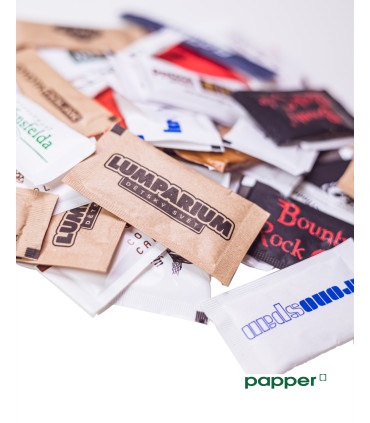 Hygienicky balený cukr s vlastním potiskem, velký polštářek C, 4g, výroba